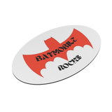 BATMOBILE_ROCKS_Oval_Maginet_OvalCarMagnet_Angle_H_Mockup.png